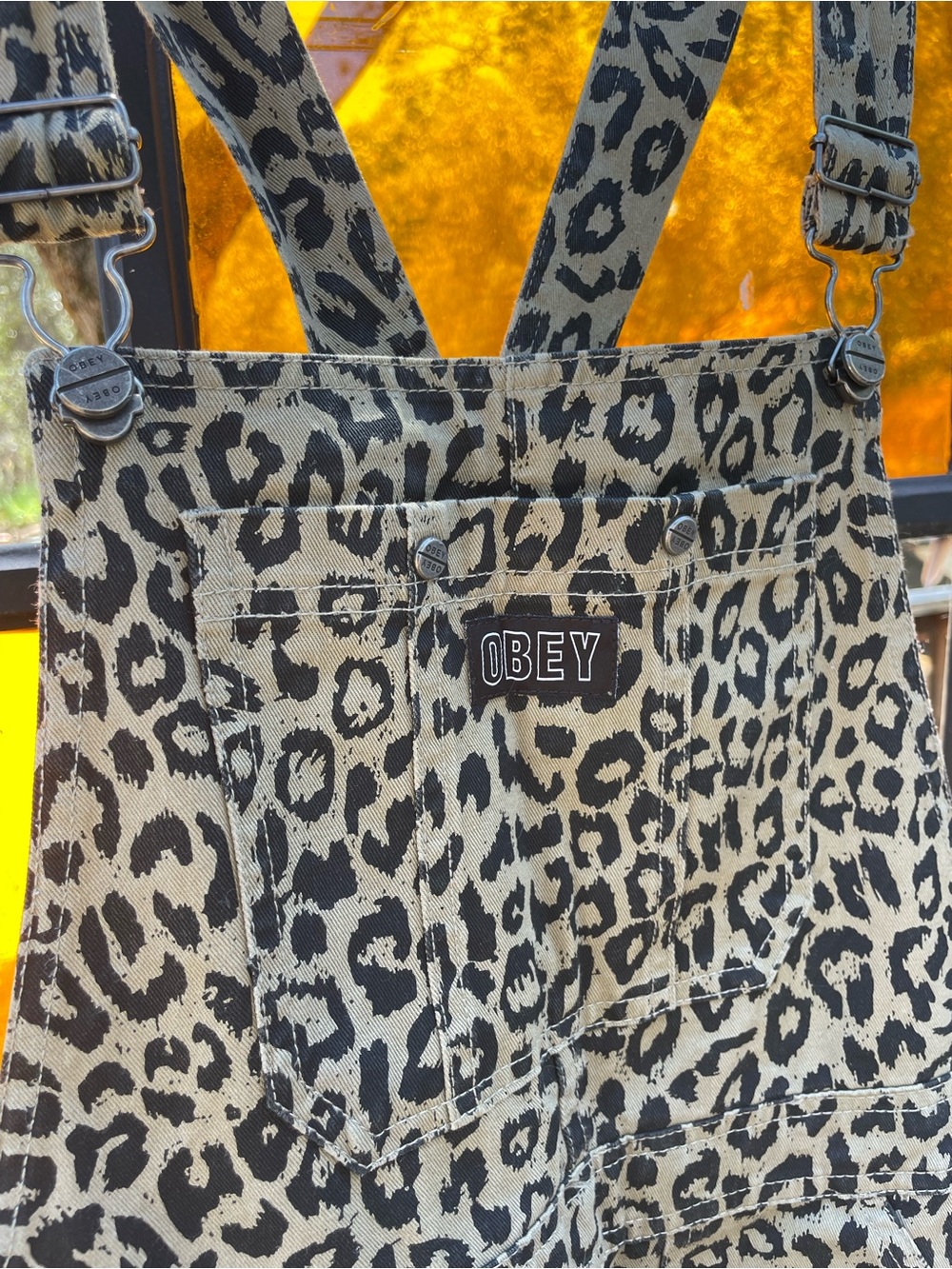 Obey UNISEX Leopard-Print Overalls in Tan and Black